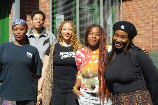 okcandice, Amir KDZ, Samara Danielle, Danielle Ncube and Yassmin Turner (left to right) pictured standing outside of the Friends of The Earth building.